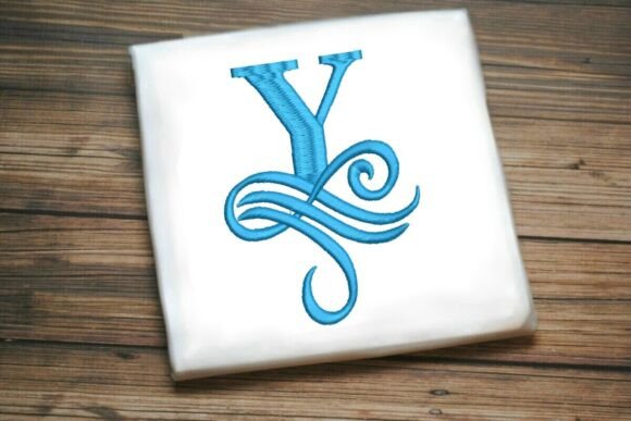 Oceanic Flourish Monogram Y: Elegant Coastal Embroidery